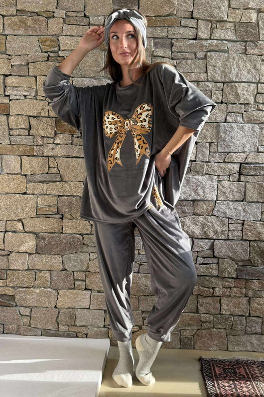 Binky Bow Soft Stretch Velour Lounge Suit Shadow /50=